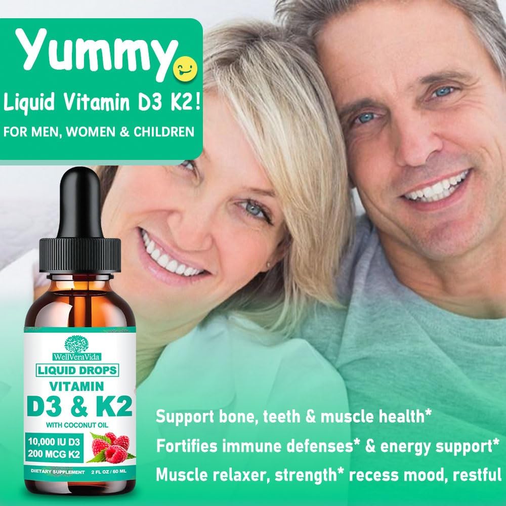 D3 K2 Vitamin 10000iu, Liquid Drop Vitamin D3 With K2 (MK-7)200mcg Coconut Oil, 6X Stronger Than D3 K2 Sofegels, Magnesium Zinc for Absorption -K2 D3 Vitamin Supplement for Joint Teeth & Bone Health