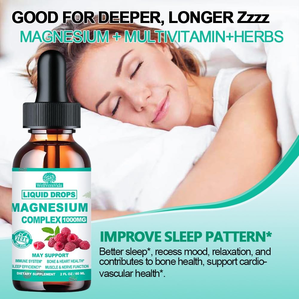 Organic Magnesium Liquid Drops, Calm Magnesium 5 Complex with Vitamin D3 K2 B6, St Johns Wort, Lemon Balm, Chelated Zinc Magnesium Glycinate 500mg Blend for Immune Heart Mood Nerve Sleep Function