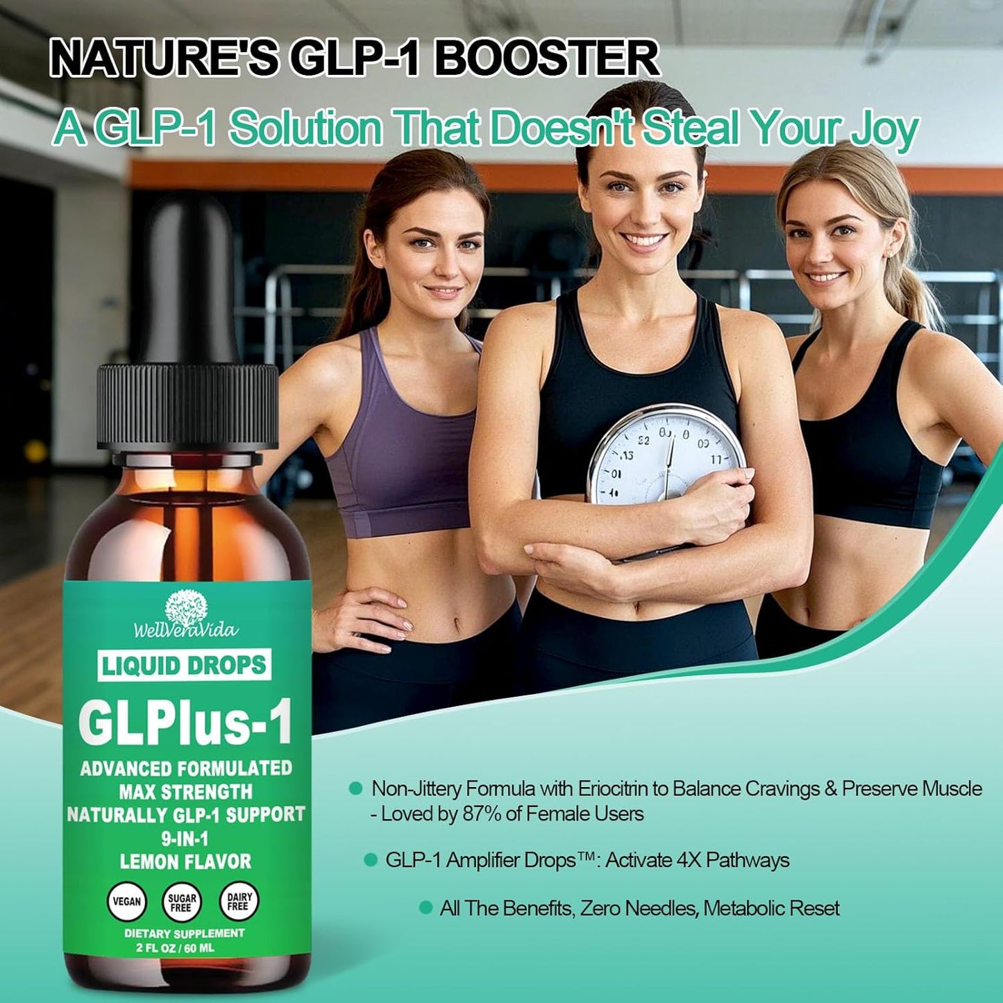 GLP-1 Supplement for Women & Men, 9-in-1 Naturally GLP-1 Support w. Berberine HCI Cyelon Cinnamon Green Tea Eriocitrin, GLP1 for Gut Digestion Metabolic, GLP-1 Drops 6X Stronger Than Capsules