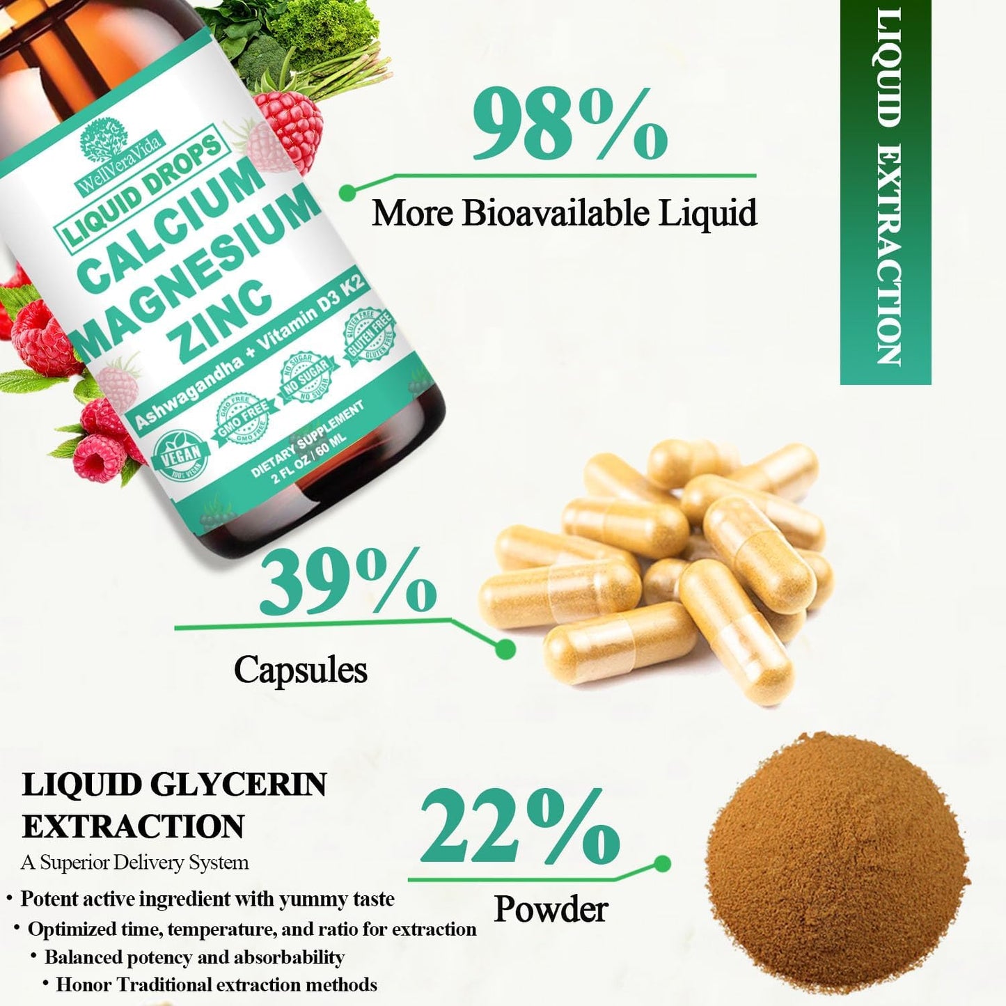 Calcium Magnesium Zinc D3 with Calm Magnesium Glycinate Plus Ashwagandha, L-Theanine, Liquid Calcium with Vitamin D3 and Magnesium Supplement for Immune, Bone, Muscle, Mood & Sleep Support