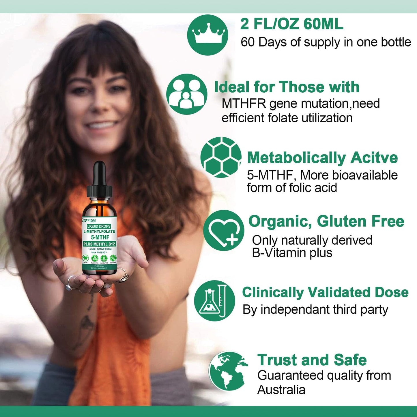 Methylfolate Supplement Liquid Drops, L Methyl Folate 15mg Plus Methyl B12, B6, B2 Multivitamin, Metabolically Active 5-MTHF Form for Mood Homocysteine Methylation Cognition Energy Nerve Health*