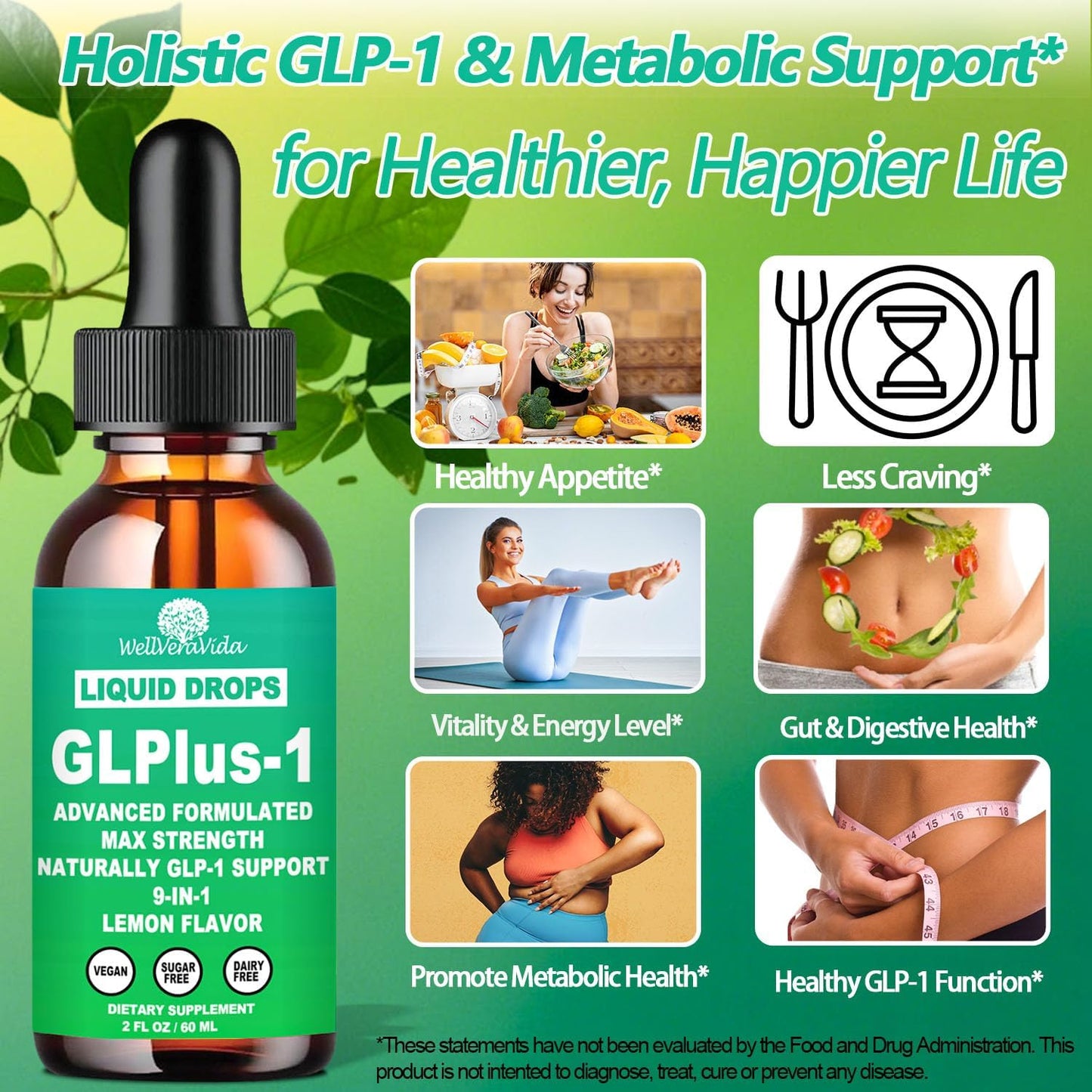 GLP-1 Supplement for Women & Men, 9-in-1 Naturally GLP-1 Support w. Berberine HCI Cyelon Cinnamon Green Tea Eriocitrin, GLP1 for Gut Digestion Metabolic, GLP-1 Drops 6X Stronger Than Capsules