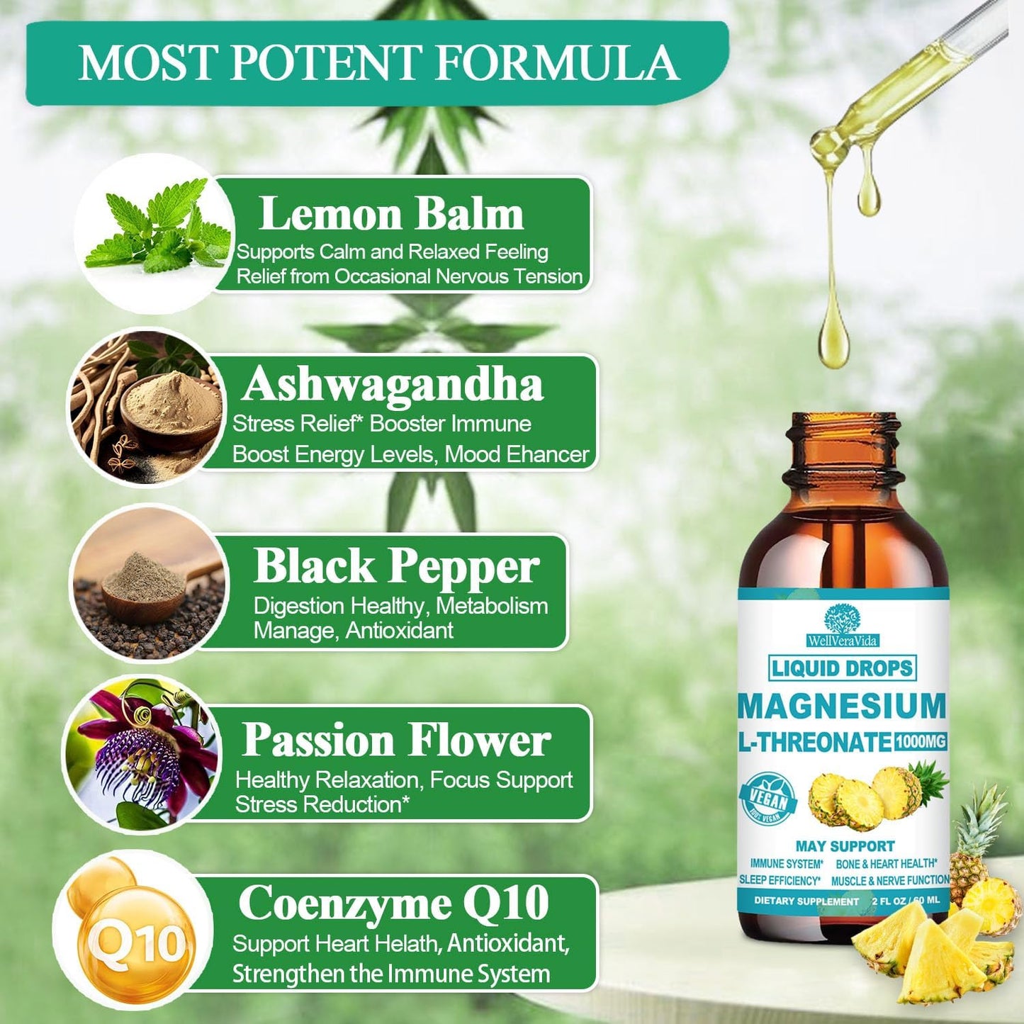 Magnesium L-Threonate Liquid, Triple Sleep Magnesium Threonate w. Apigenin, Theanine, Lemon Balm High Absorption Liquid Magnesium Threonate Supplement for Sleep Memory Calm Brain Nerve Muscle