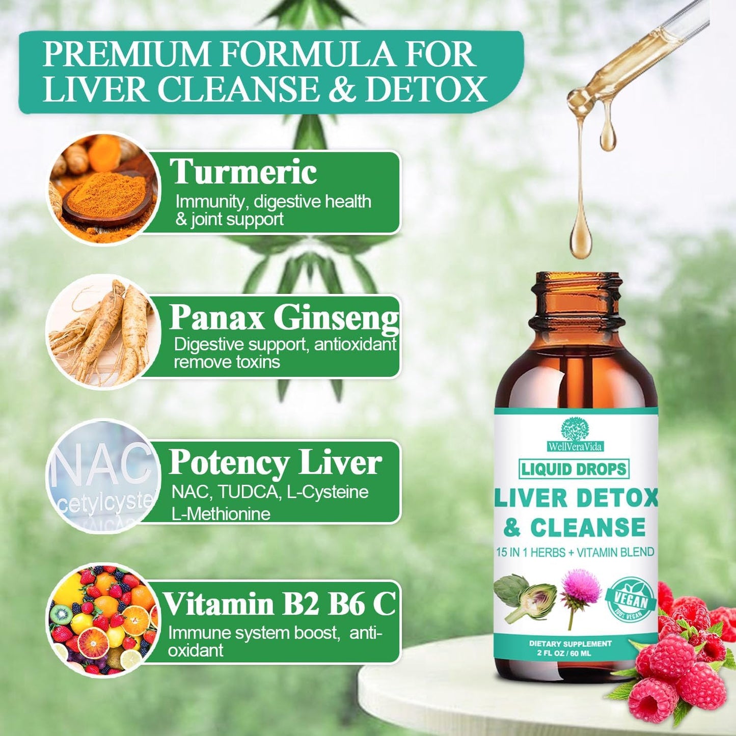 2Fl Oz Liver Cleanse Detox & Repair, Herbal Liver Support Supplement w. Milk Thistle Artichoke Dandelion Beet & NAC TUDCA for Kidney Fatty Liver Health, Liquid Drops Milk Thistle Liver Detox