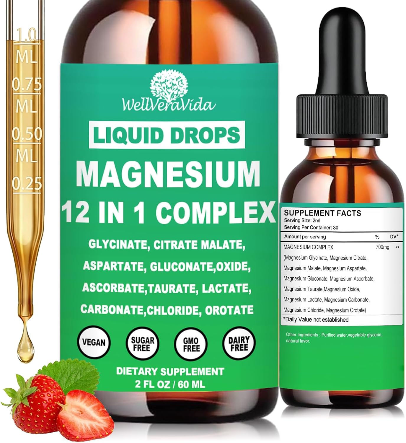 Magnesium Complex 700mg, 12 in 1 Magnesium Supplement with Glycinate Citrate Malate Oxide Taurate Aspartate Orotate Magnesium Relaxation, Muscle, Sleep Support, High Absorption Liquid Magnesium丨Vegan