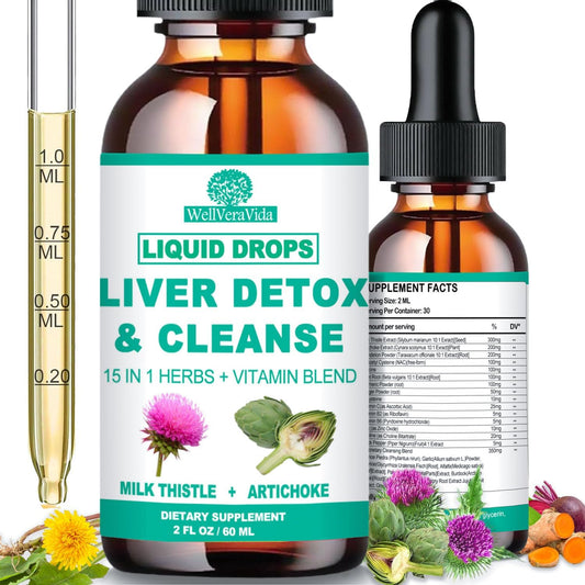 2Fl Oz Liver Cleanse Detox & Repair, Herbal Liver Support Supplement w. Milk Thistle Artichoke Dandelion Beet & NAC TUDCA for Kidney Fatty Liver Health, Liquid Drops Milk Thistle Liver Detox