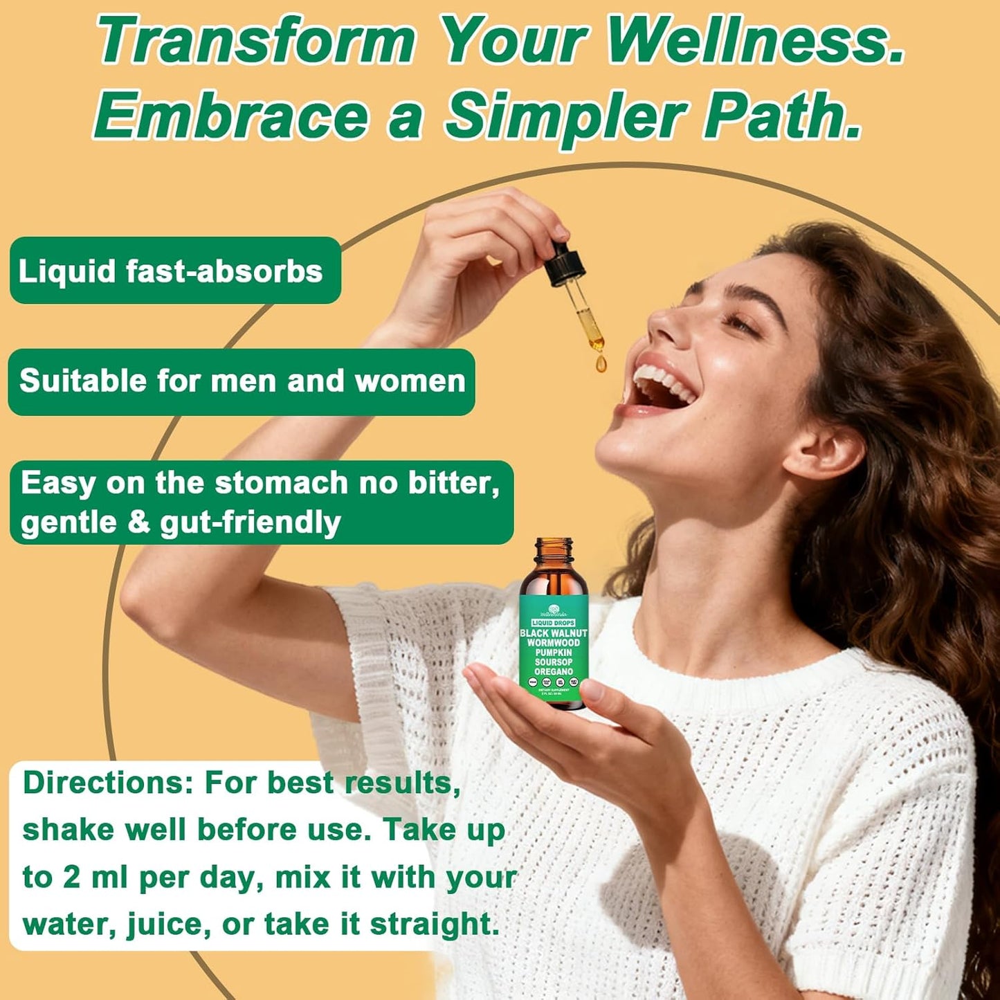 Liposomal Wormwood Black Walnut Clove Cleanse for Humans Drops, Organic 9-in-1 Herbal Extract Hull Supplement Plus Oregano, Soursop & Pumpkin Seed for Gut Detox & Digestive Health丨Vegan,30 Days Supply