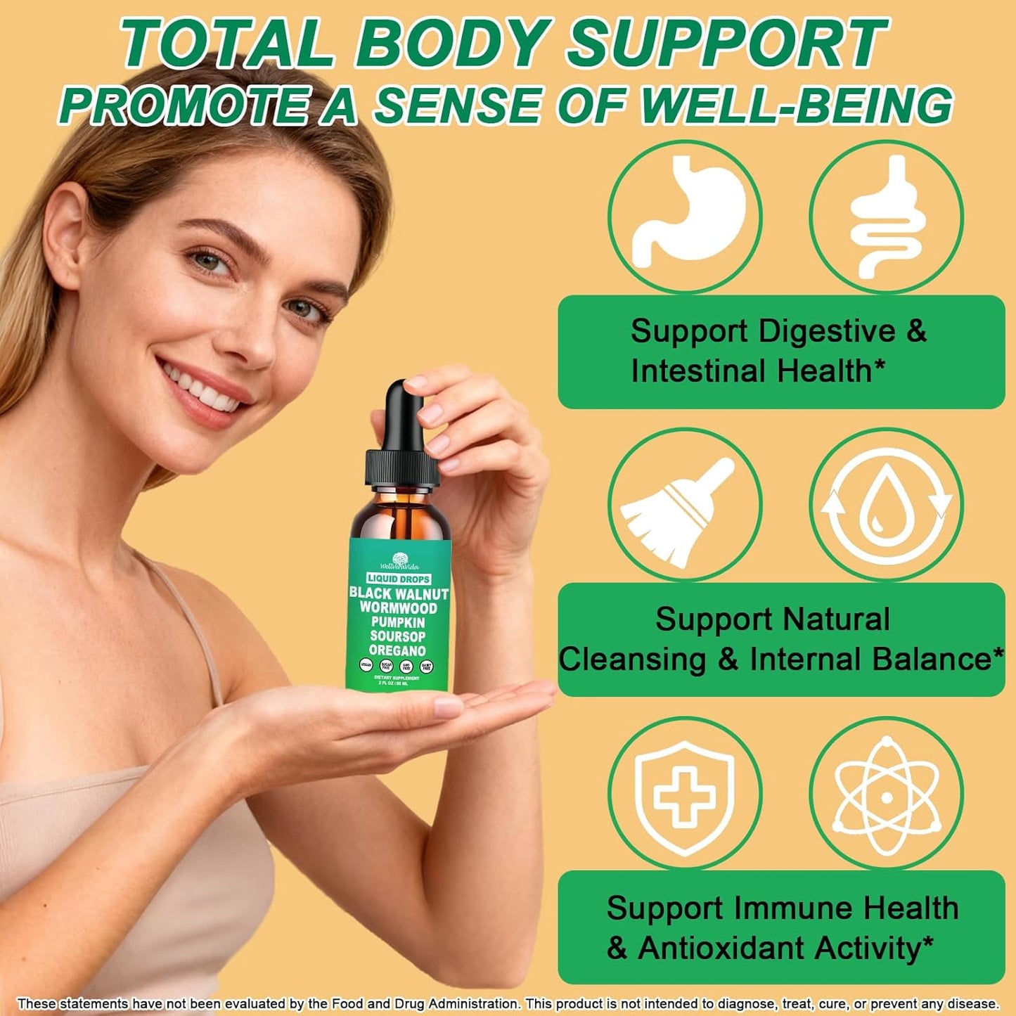 Liposomal Wormwood Black Walnut Clove Cleanse for Humans Drops, Organic 9-in-1 Herbal Extract Hull Supplement Plus Oregano, Soursop & Pumpkin Seed for Gut Detox & Digestive Health丨Vegan,30 Days Supply