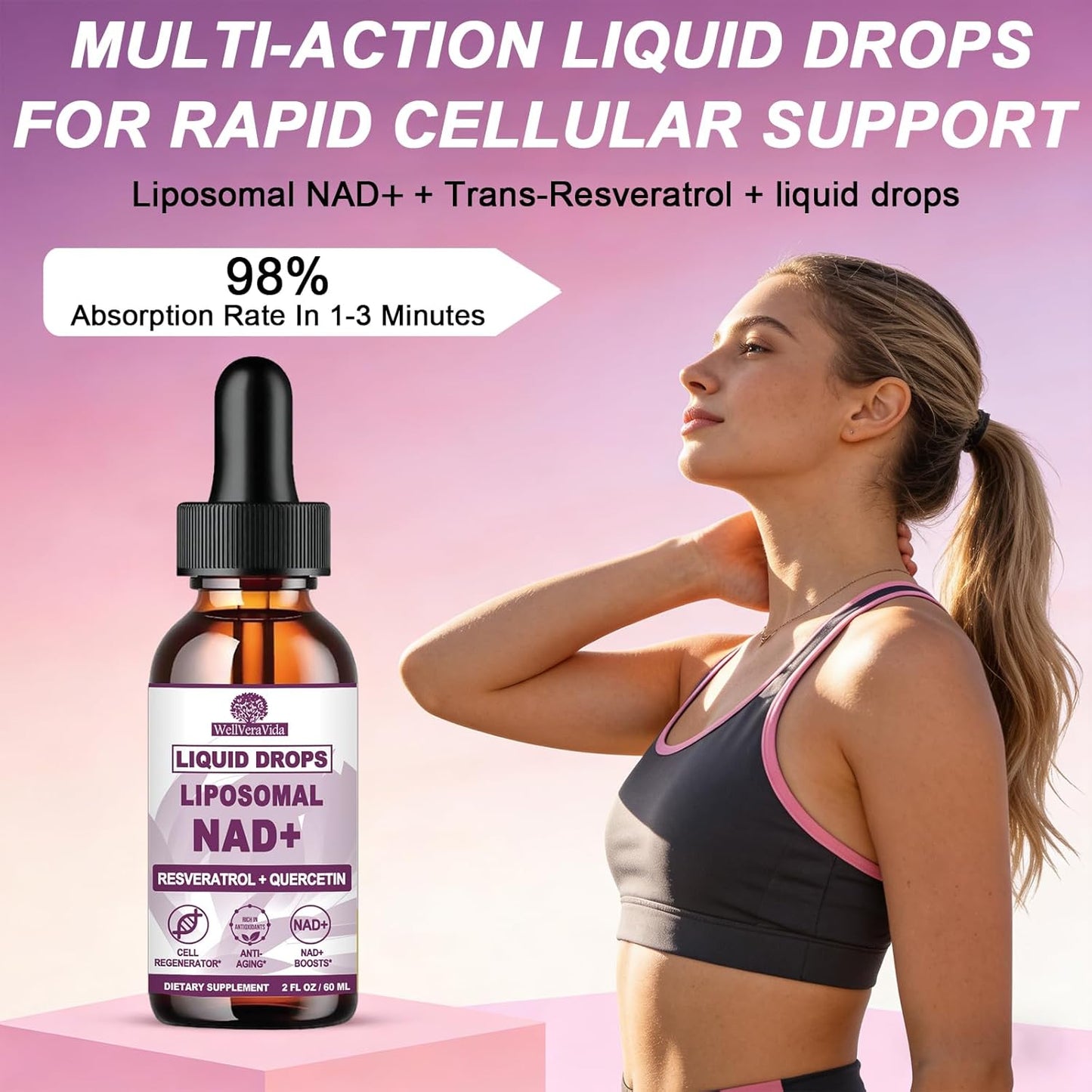 NAD+ Supplements for Men & Women, Extra Strength NMN Alternative Liposomal Nad⁺ Supplement with Resveratrol Quercetin for Cellular Energy & NAD+ Levels, Fast Absorption Liquid NAD Plus丨NON-GMO, 2Fl Oz