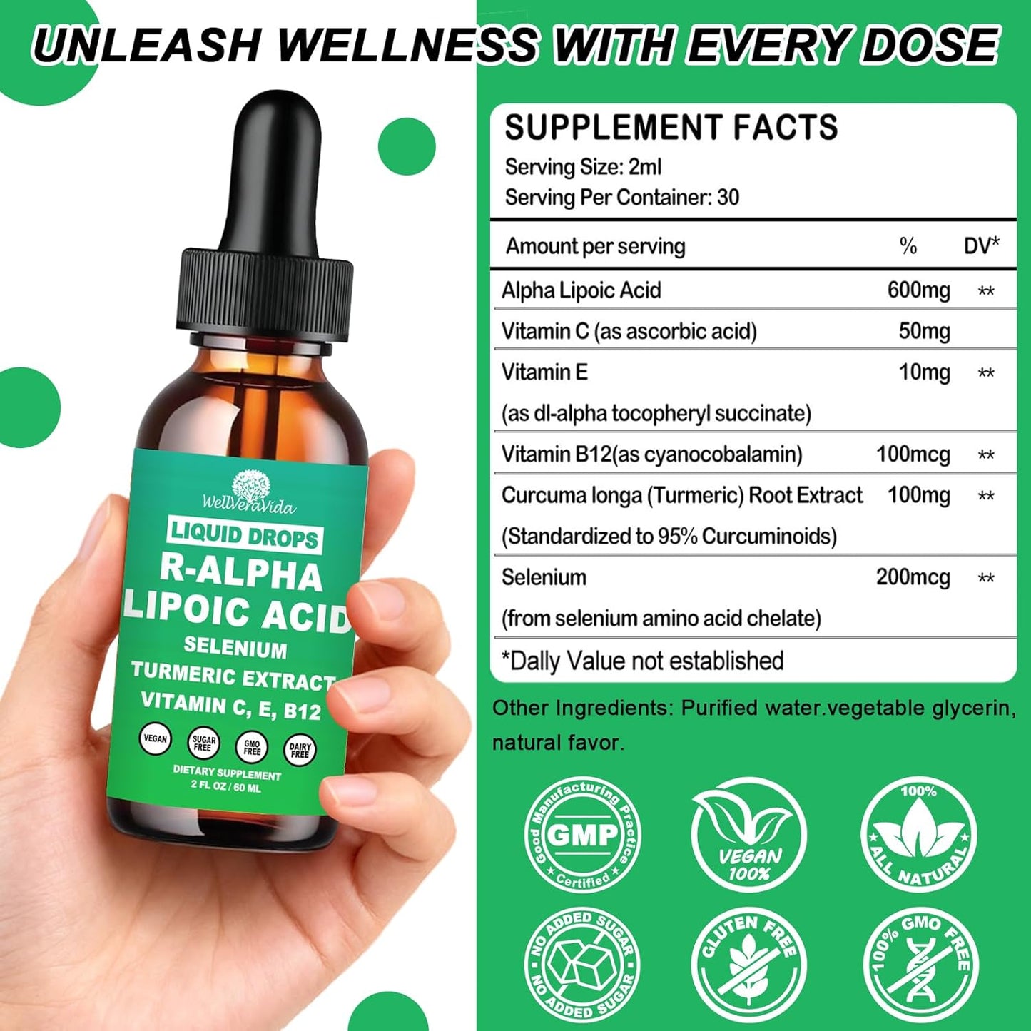 Alpha Lipoic Acid Liquid Drops, ALA Supplement Alpha Lipoic Acid 600mg for Antioxidants Nerve & Energy Metabolism Support, Alpha-Lipoic Acid w. Stabilized R-ALA & S-ALA for Max Bioavailability丨NON-GMO