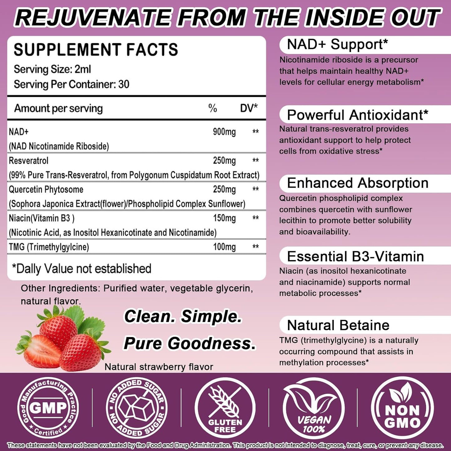 NAD+ Supplements for Men & Women, Extra Strength NMN Alternative Liposomal Nad⁺ Supplement with Resveratrol Quercetin for Cellular Energy & NAD+ Levels, Fast Absorption Liquid NAD Plus丨NON-GMO, 2Fl Oz